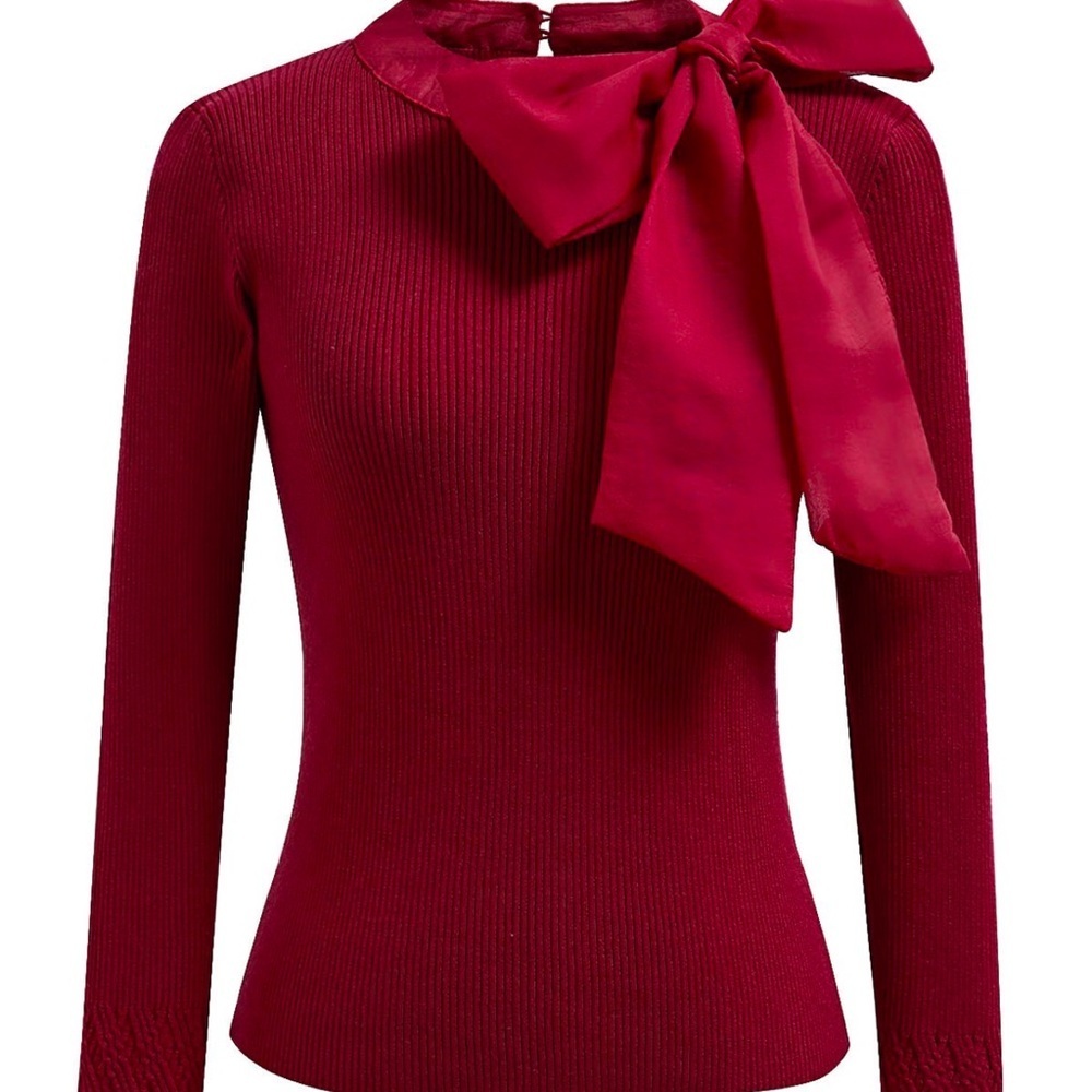 NWT CHICWISH size S/M Ribbed fancy with Bow knot Knit top in burgundy.